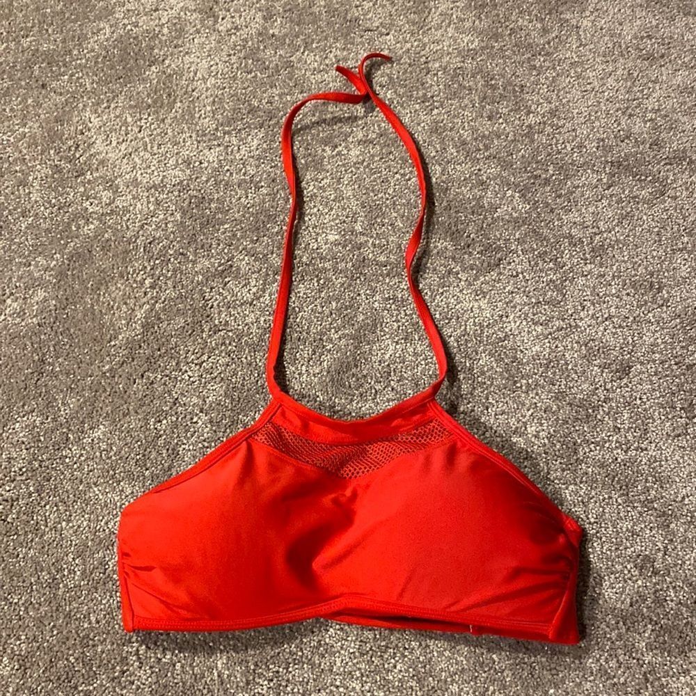 Tinibikini Red Halter Bikini Top Mesh Detail Swimwear SIZE S